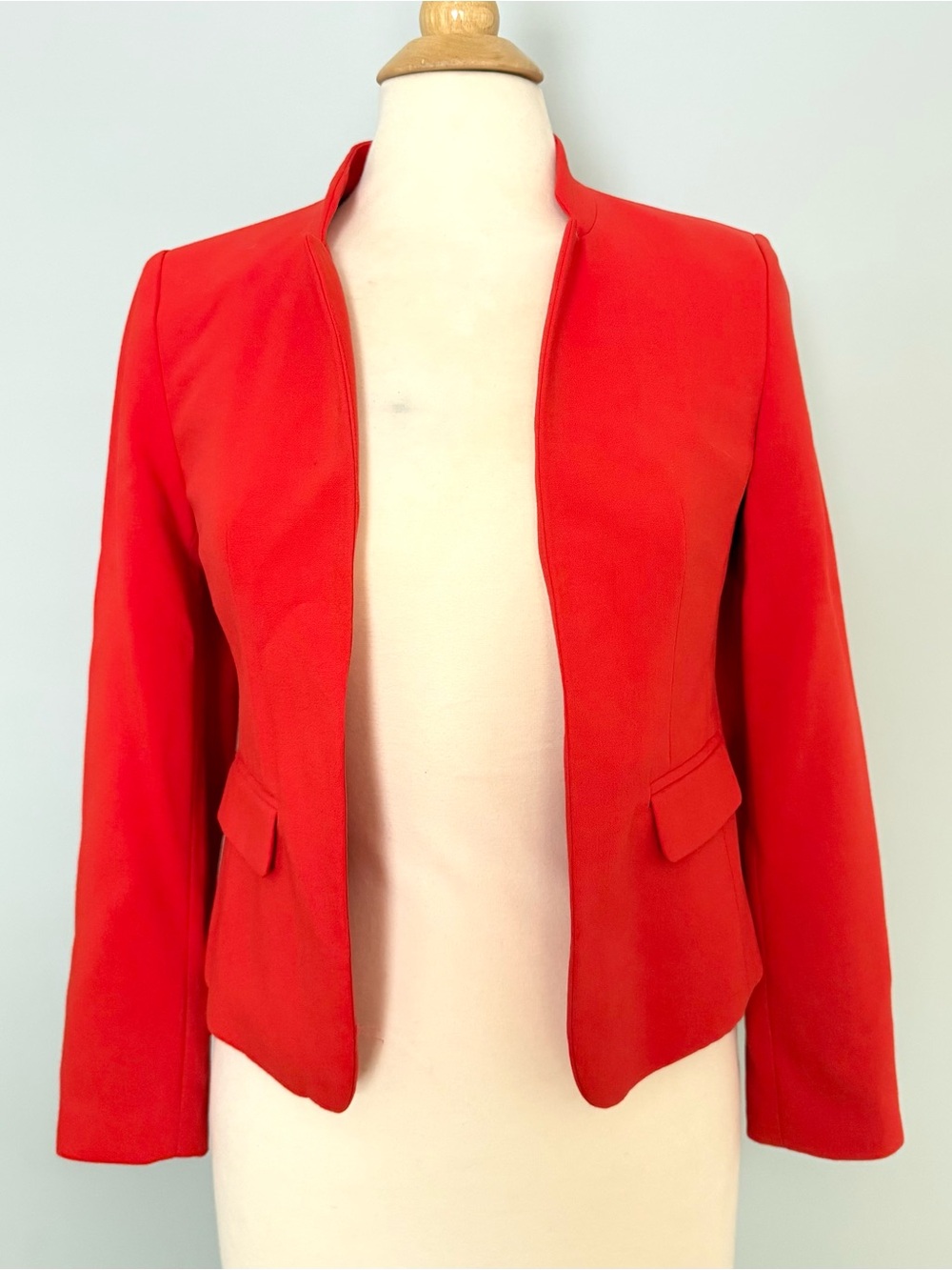 LOFT Coral-Red Collarless Open Blazer Jacket